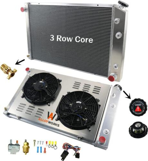 Alloyworks Cu716 Radiator And 2X12'' Fan Shroud And Relay Kit For 1973-1991 C/K