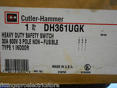 CUTLER HAMMER DH361UGK HEAVY DUTY SAFETY SWITCH 30A 600VAC 3POLE NONE FUSIBLE