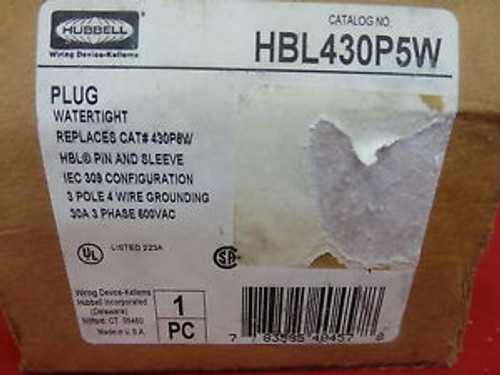 Hubbell Hbl430P5W  Pin & Sleeve Plug 3 Pole 4 Wire 30A 600 Vac