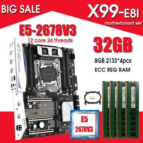 X99 E8I Lga 2011 Motherboard Set With E5 2678 V3 And 4Pcs X 8Gb Ddr4 Ecc Reg Ram