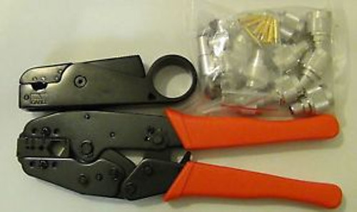 3-BLADE Metal Coax Cable STRIPPER+ Ratchet CRIMP TOOL +10 N Male Connector RG214