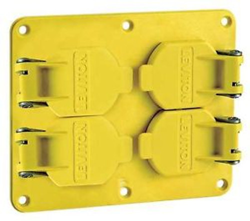 LEVITON 3260W-Y Cover Plate, 2 Gang Duplex, Flip Lid, Yw