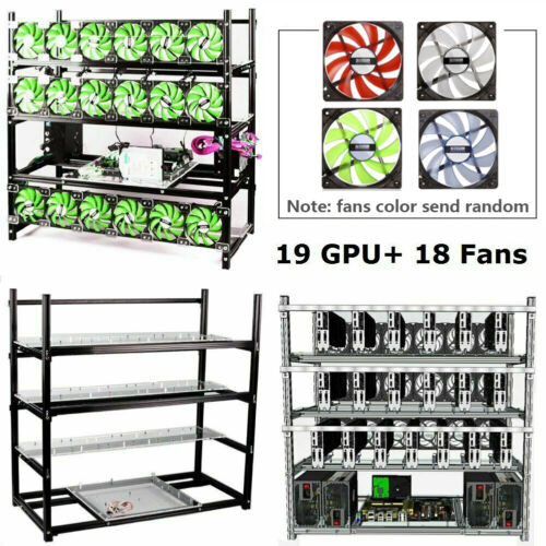 19 Gpu Aluminum Open Air Mining Miner Rig Frame Case With 18 Fans