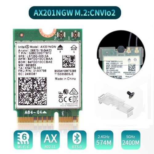 Intel Ax201 Ax201Ngw Wifi 6 Card M.2 Cnvio Dual Band Bt5.2 Wireless Network Card