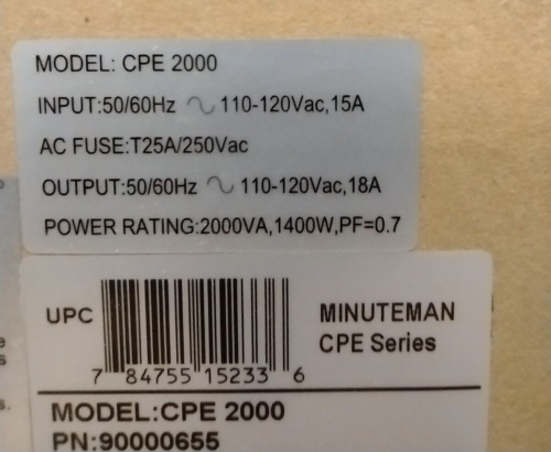 Minuteman Cpe 2000 Series Power Supply Pn: 90000655 - Fast Shipping! +1