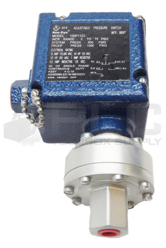 New Itt 100P11Z3 Adjustable Pressure Switch 5-75Psig 15A 250Vac 0.5A