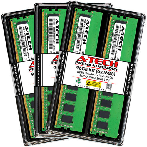 A-Tech 96Gb 6X 16Gb 2Rx8 Pc4-19200E Ddr4 2400 Mhz Ecc Udimm Server Memory Ram