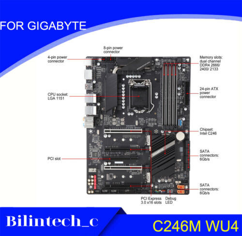 For Gigabyte C246M Wu4 128Gb Lga1151 Vga Ddr4 M-Atx Motherbroad Test Ok