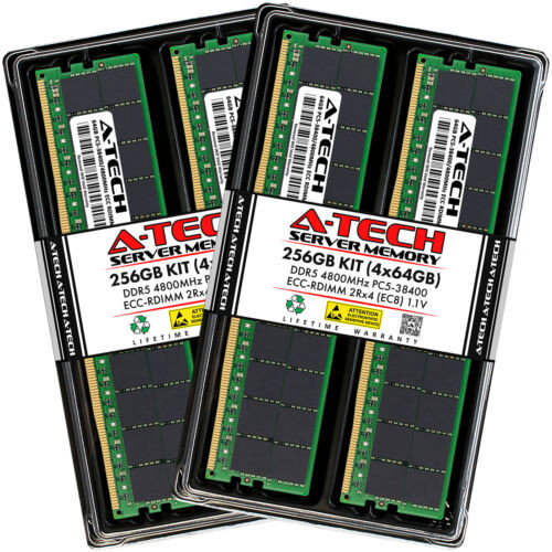 A-Tech 256Gb 4X 64Gb 2Rx4 Pc5-38400R Ddr5 4800 Ec8 Reg Rdimm Server Memory Ram