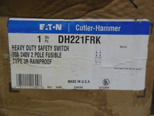 CUTLER HAMMER FUSIBLE SAFETY SWITCH, DH221FRK, 30 AMP, 240 VOLT, NEMA 3R, New