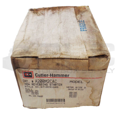 Sealed New Cutler Hammer  A200M2Cac /J Non Reversing Starter 6710C51G05