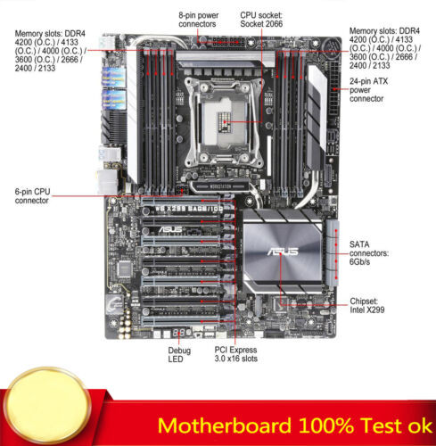 For Asus Ws X299 Sage/10G Workstation Motherboard Supports M.2 100% Tested Work