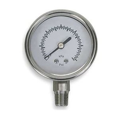 Pressure Gauge, 2 1/2 In, 200 Psi, SS, Lower