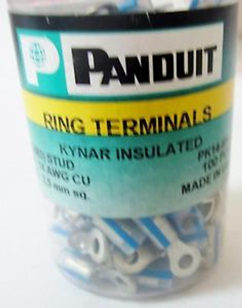 PACK OF 100 PANDUIT PK14-6R-C RING TERMINALS, KYNAR INSULATED 18-14 AWG - NEW