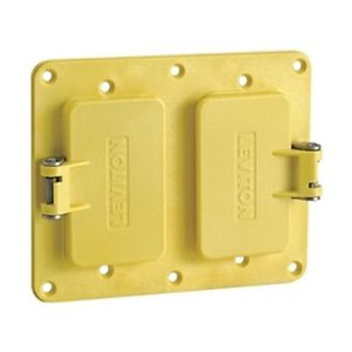 Cover Plate, 2 Gang GFCI, Flip Lid, Yellow