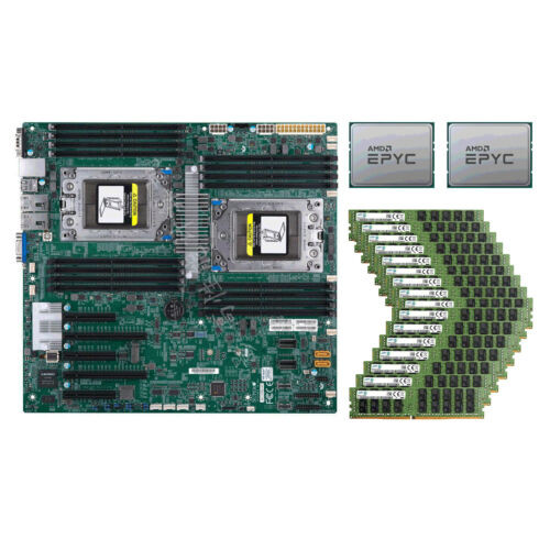 Supermicro H11Dsi Motherboard +2X Amd Epyc 7642 Cpu + 512Gb Memory, (Not H11Dsi-Nt)-