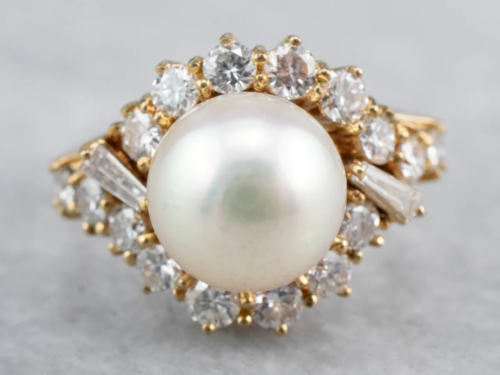 Pearl And Diamond Halo Cocktail Ring