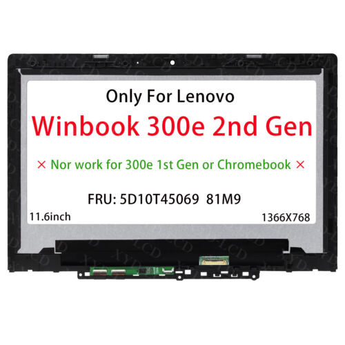 For Lenovo Winbook 300E 2Nd Gen Lcd Touch Screen W/ Bezel 11.6" Hd 5D10T45069