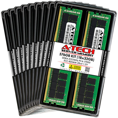 A-Tech 576Gb 18X 32Gb 2Rx4 Pc4-17000R Ddr4 2133 Ecc Reg Rdimm Server Memory Ram