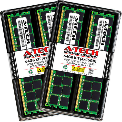 A-Tech 64Gb 4X 16Gb 4Rx4 Pc3-10600R Ddr3 1333Mhz Ecc Rdimm Reg Server Memory Ram