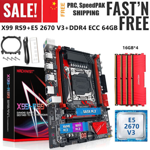 X99 Motherboard Lga 2011-3 64Gb Ddr4 Ecc Ram Wifi Nvme M.2 + Xeon E5 2670 V3 Cpu