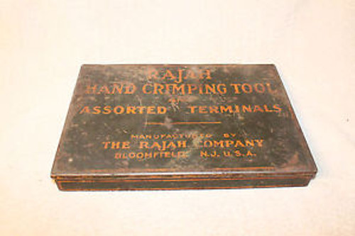 Vintage 1958 Rajah Hand Crimping Tool & Assorted Terminals Metal Box
