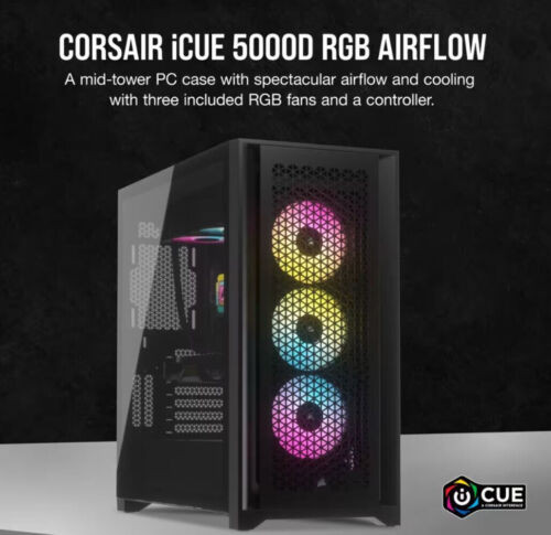 Corsair Icue 5000D Rgb High Airflow, 3X Af120 Rgb Elite Fan, Lighting Node Pro C