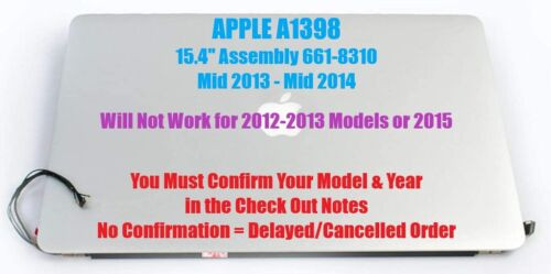 Lcd Screen Display Assembly Apple Macbook Pro 15" Retina A1398 Emc 2876 2881
