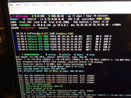 Non-Lhr. Geforce Rtx 3-3090S, 3-3080S, 2-A100 Power Supplies , 1 6-Card Rig.