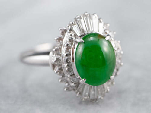 Jade Diamond Halo Platinum Ring