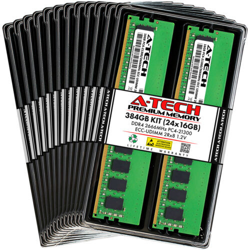 A-Tech 384Gb 24X 16Gb 2Rx8 Pc4-21300E Ddr4 2666 Mhz Ecc Udimm Server Memory Ram