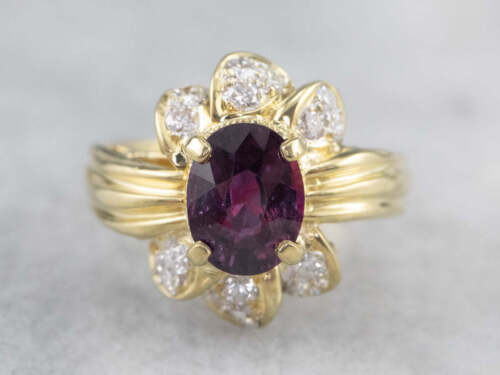 Green Gold Pink Sapphire And Diamond Ring