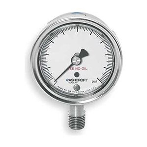 Pressure Gauge, Oxygen, 2 1/2 In, 600Psi, Ss