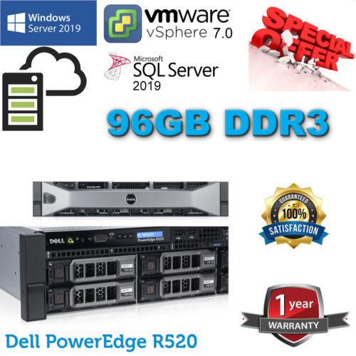 Dell Poweredge R520 2X E5-2470V2 2.40Ghz 20-Core 96Gb Ddr3 12Tb Sas 7.2K H710 Uk