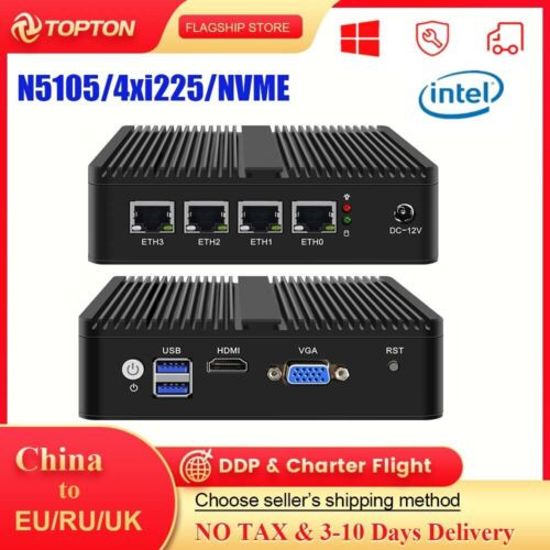 4Lan 2.5G I225 Ethernet Celeron N5105 Fanless Mini Jasper Lake Opnsense Router