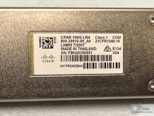 Cpak-100G-Lr4 Cisco Geniune 100Gbase-Lr4 Transceiver Wotrdmzbac Used