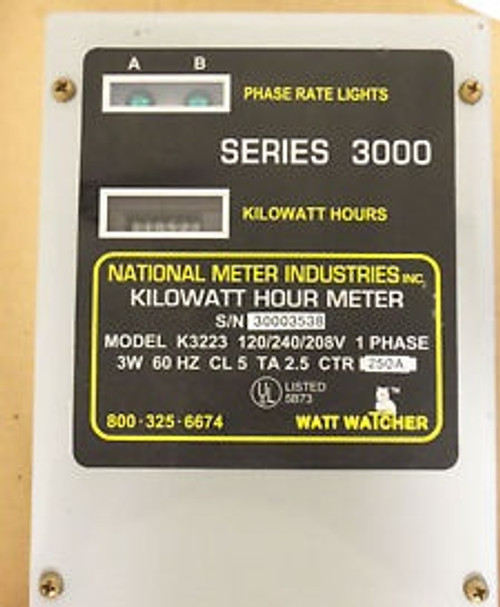 Watt Watcher Kilowatt Hour Meter K3223 National Meter Industries Series 3000 1ph