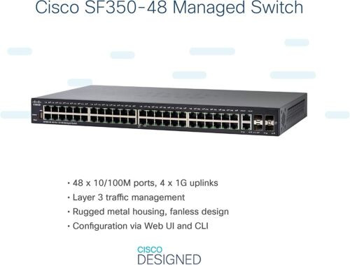 Brand New - Cisco Sf350-48 Managed Switch, 48 10/100, 4 Gigabit Ethern