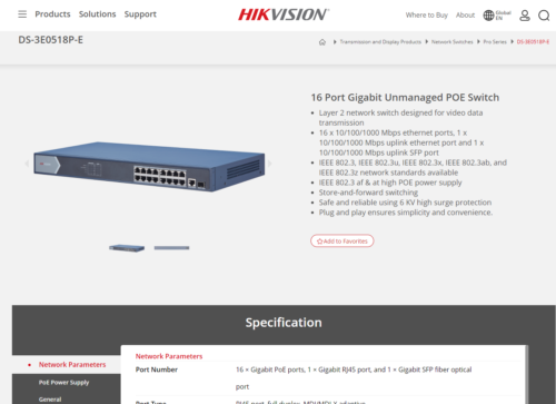 Hikvision Ds-3E0518P-E 16Port 16X10/1000Mbps Auto Unmanaged Poe Network Switches