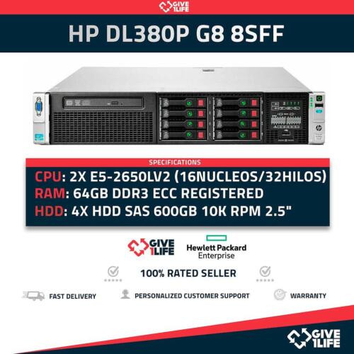 Hp Dl380P G8 8Sff 2Xe5-2650V2 +64Gb Memory +P420 +2Psu Hstns-5163 Rack Server-