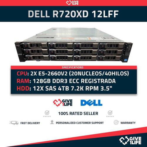 Dell R720Xd 12Lff 2Xe5-2660V2+128Gb +12X4Tb Sas +12Cadd Storage Server...-