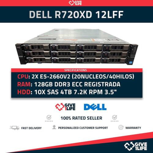 Dell Poweredge R720Xd 12Lff 2Xe5-2660V2+128Gb+10X4Tb 6Hgv2 Rack Server-