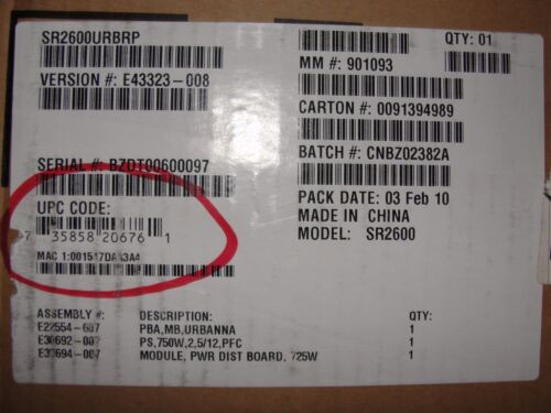 Intel Sr2600Urbrp Server ; No Cpu; No Memory; No Hdd.