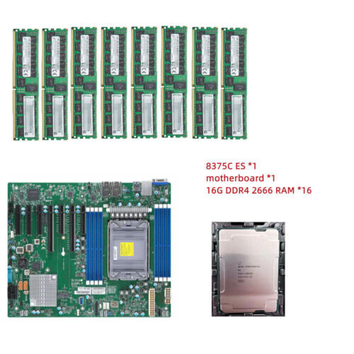 Intel Xeon 8375C Es 2.8Ghz 32-Core+X12 Spl-F Lga4189 Motherboard +16G Ddr4 Memory8-