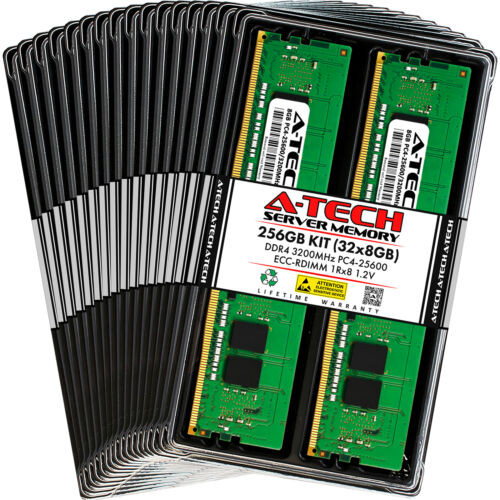 A-Tech 256Gb 32X 8Gb 1Rx8 Pc4-25600R Ddr4 3200 Ecc Reg Rdimm Server Memory Ram