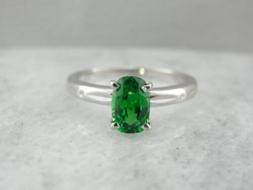 Springtime Green, Garnet Solitaire In Vintage Mounting