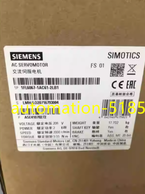 1Pcs Siemens V90 Servo Motor 1Fl6067-1Ac61-2Lb1 New Fedex Or Dhl
