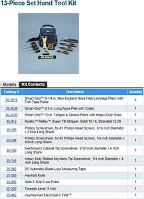 IDEAL JOURNEYMAN ELECTRICIANS KIT 13 PIECE SET #35-790