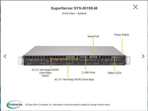 Custom Server 1U 20" Short X11Ssh-F Xeon 3.5Ghz 32Gb Ram 480Gb Nvme 3X 18Tb Hd