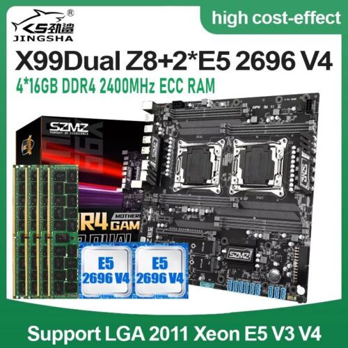 X99 Dual Z8 Motherboard Set Lga 2011 V3 W/ 2 2696 V4 Cpu & 4 16Gb Ddr4 Ecc Ram